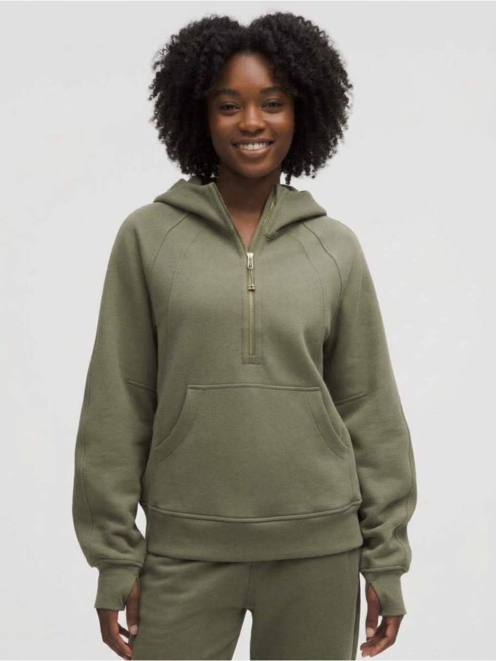 Lululemon Scuba Oversized Half-Zip Hoodie *Long Bay Leaf / Gold. Size XL/XXL